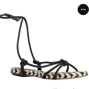 NWOT Leon Max Espadrilles - Black and Cream Strappy Woven Sandals - Size 7.5